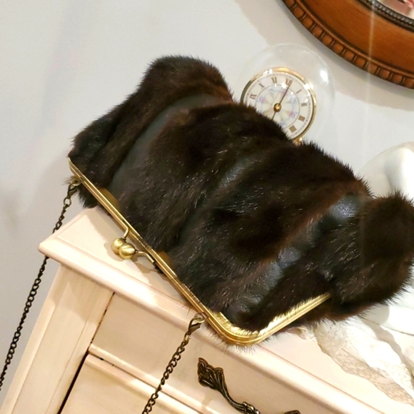 NWOT Mink Leather Clutch Bag Purse Ranch Mink Vintage - Picture 2 of 11